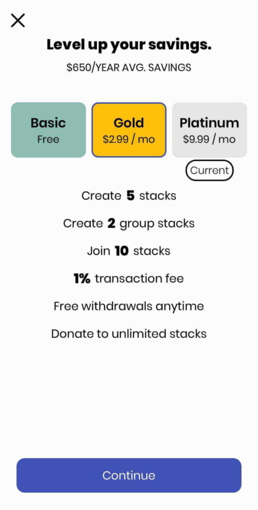 Gold Plan Stacks Saving App