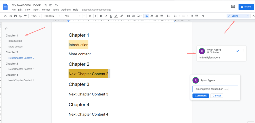 Google docs chapters