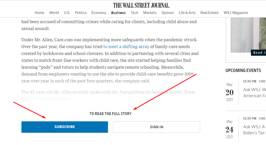 wall street journal subscription fees model