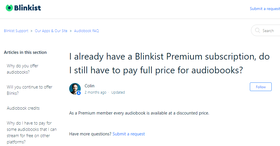 Audiobooks discounted price for blinkist premium users