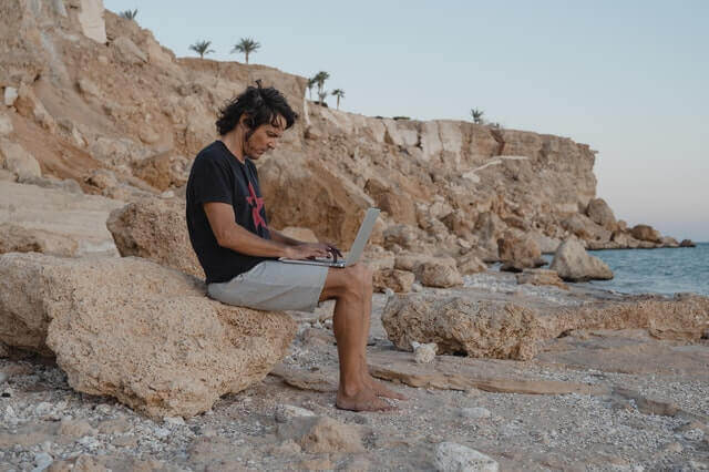 freelance writing on a beach