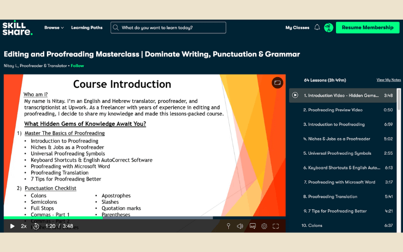 Skillshare proofreading course best proofreading courses