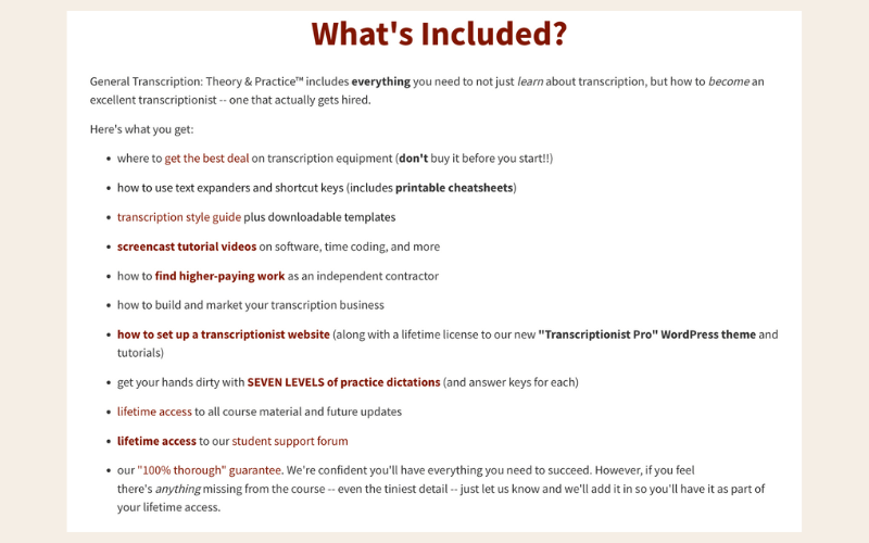 What's included in transcribe anywhere course