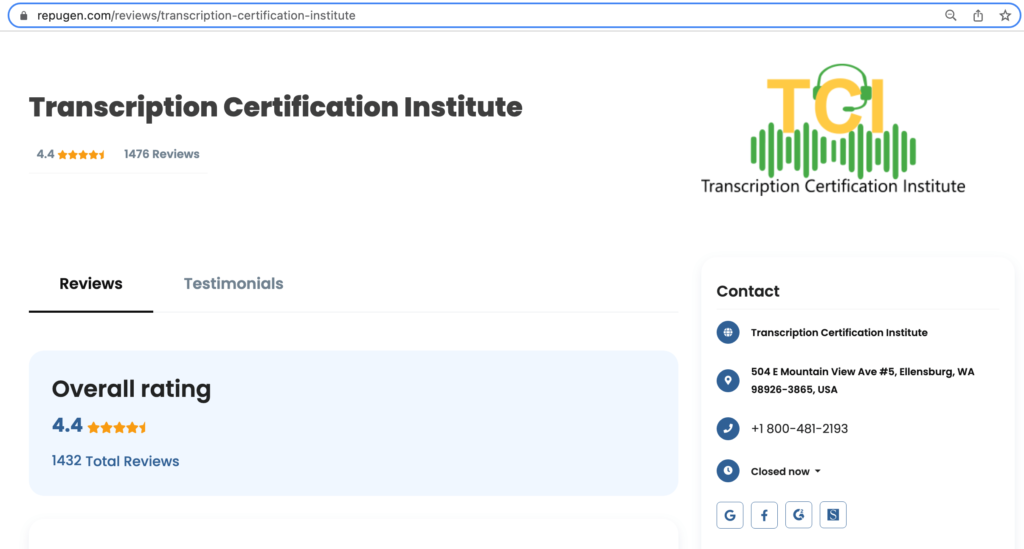 Repugen Transcription certificate institute review