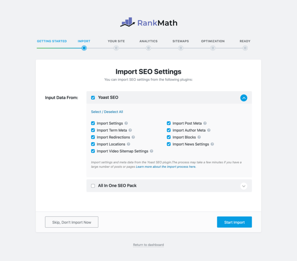 Rank Math Yoast Import Setting